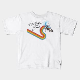 Retro 70s/80s Style Rainbow Surfing Wave Huntington Beach Kids T-Shirt